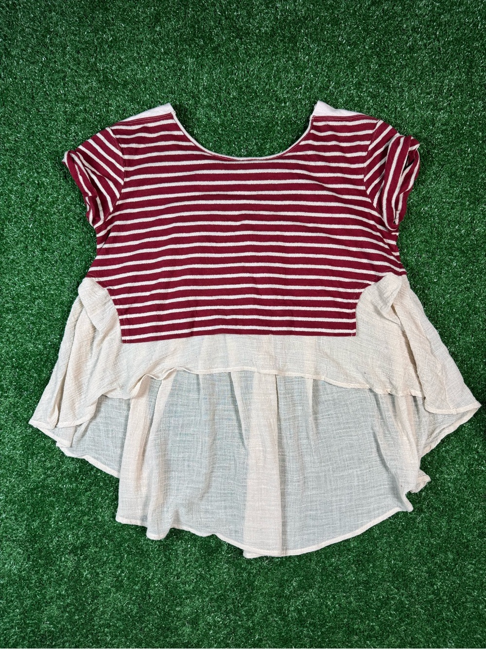 Free People Burgundy and Cream Layered Striped Tunic